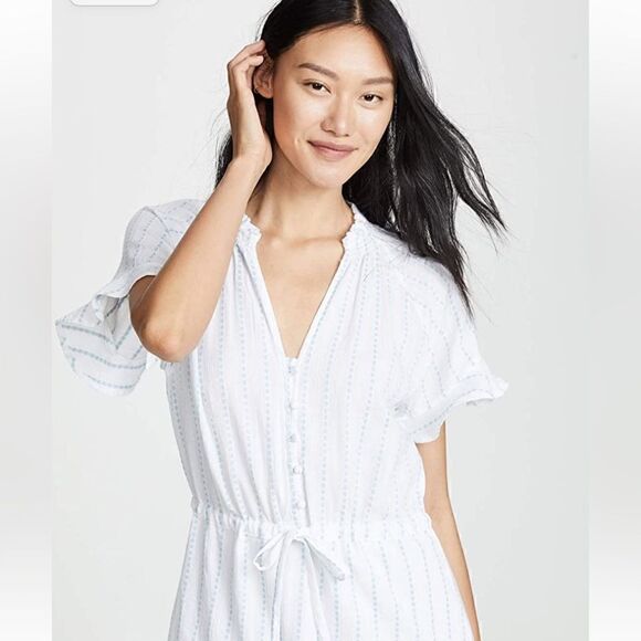 PAIGE Ari White and Light Blue Cotton Dress large - Picture 3 of 11